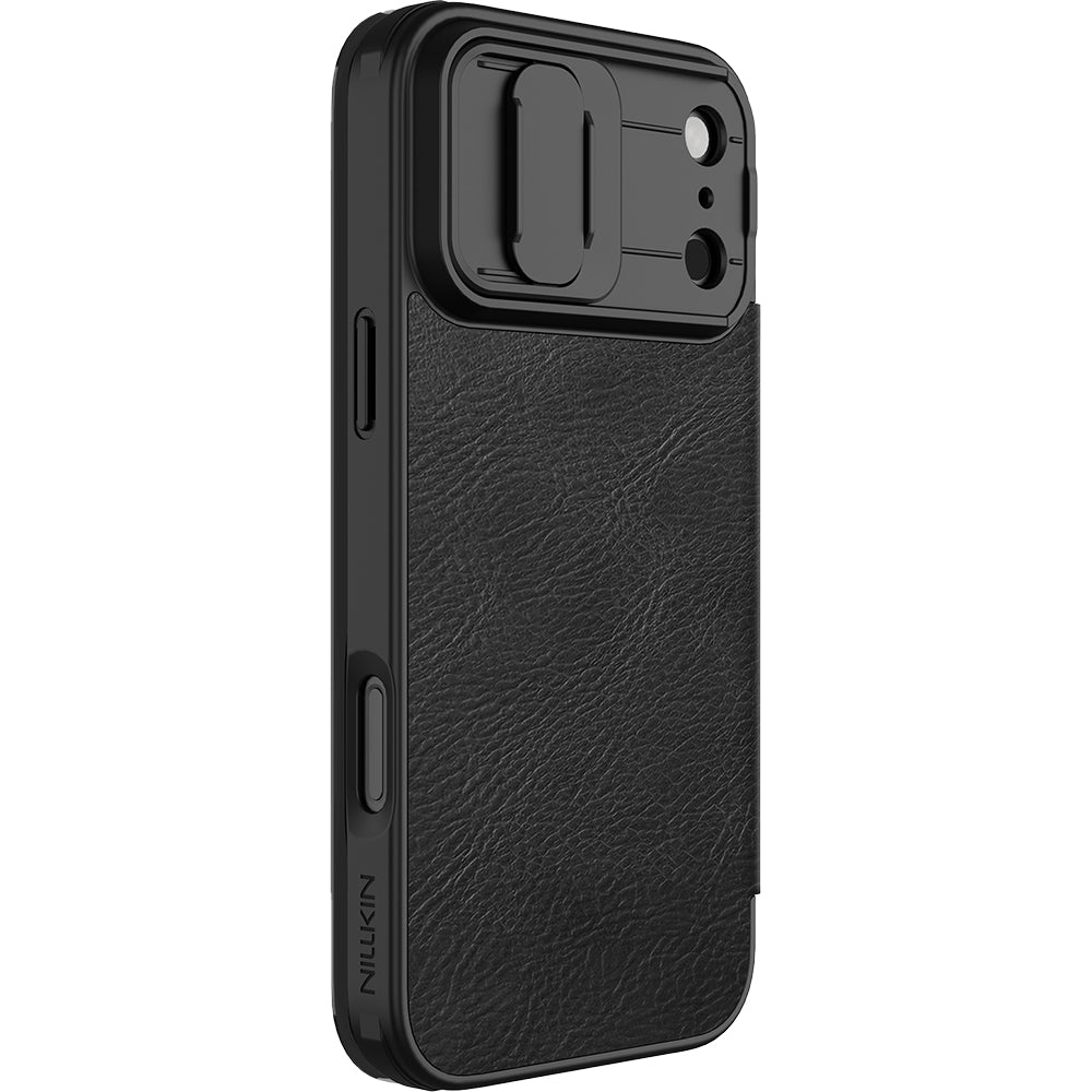 Handyhülle mit Klappe und Kameraschutz für iPhone 17 Pro Max, Nillkin Qin Pro, Schwarz