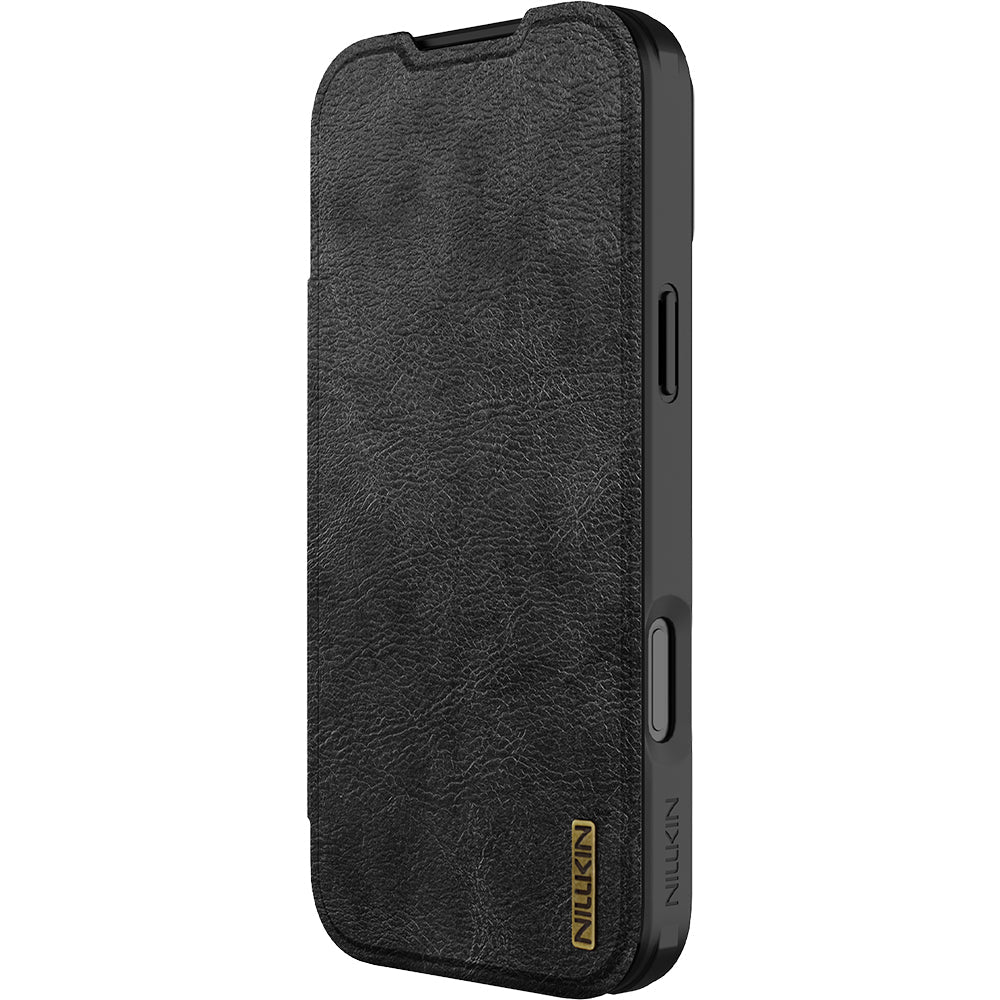 Handyhülle mit Klappe und Kameraschutz für iPhone 17 Pro Max, Nillkin Qin Pro, Schwarz