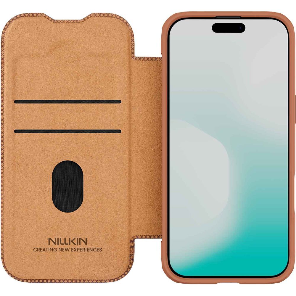 Handyhülle mit Klappe und Kameraschutz für iPhone Air, Nillkin Qin Pro, Braun