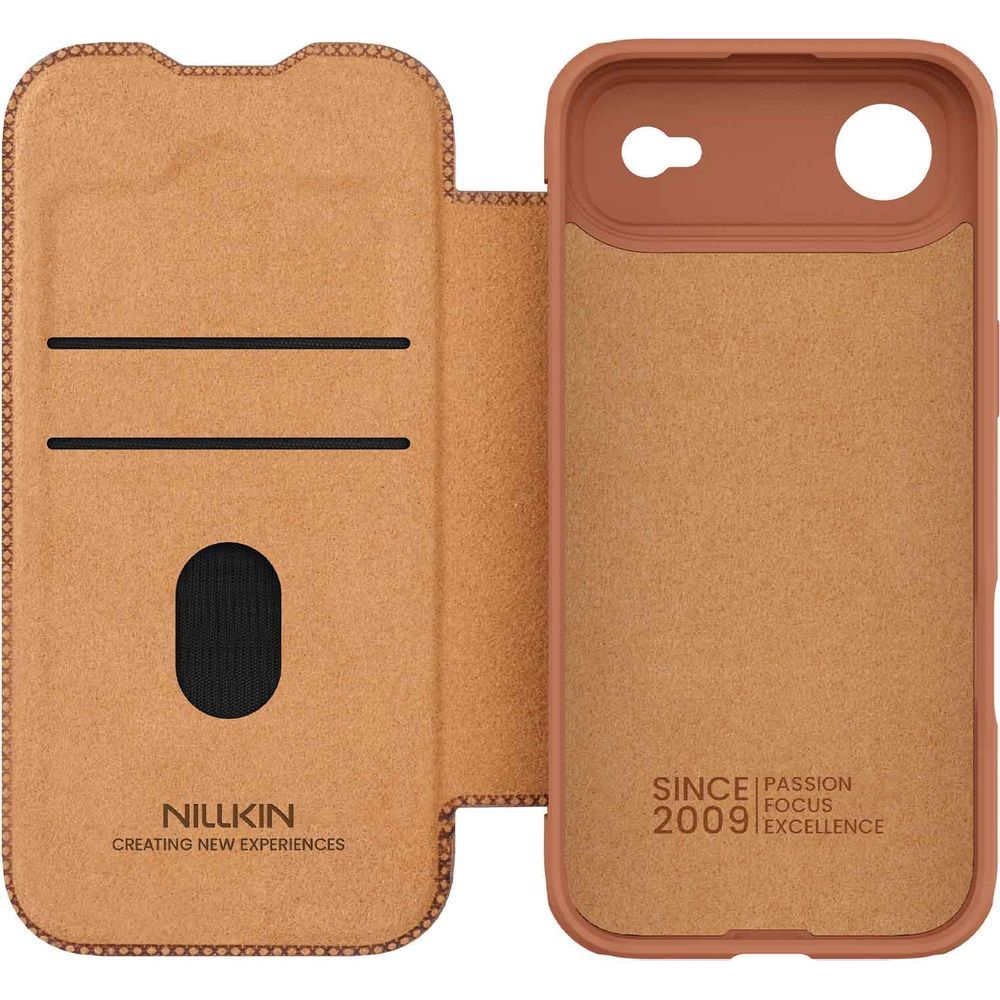 Handyhülle mit Klappe und Kameraschutz für iPhone Air, Nillkin Qin Pro, Braun