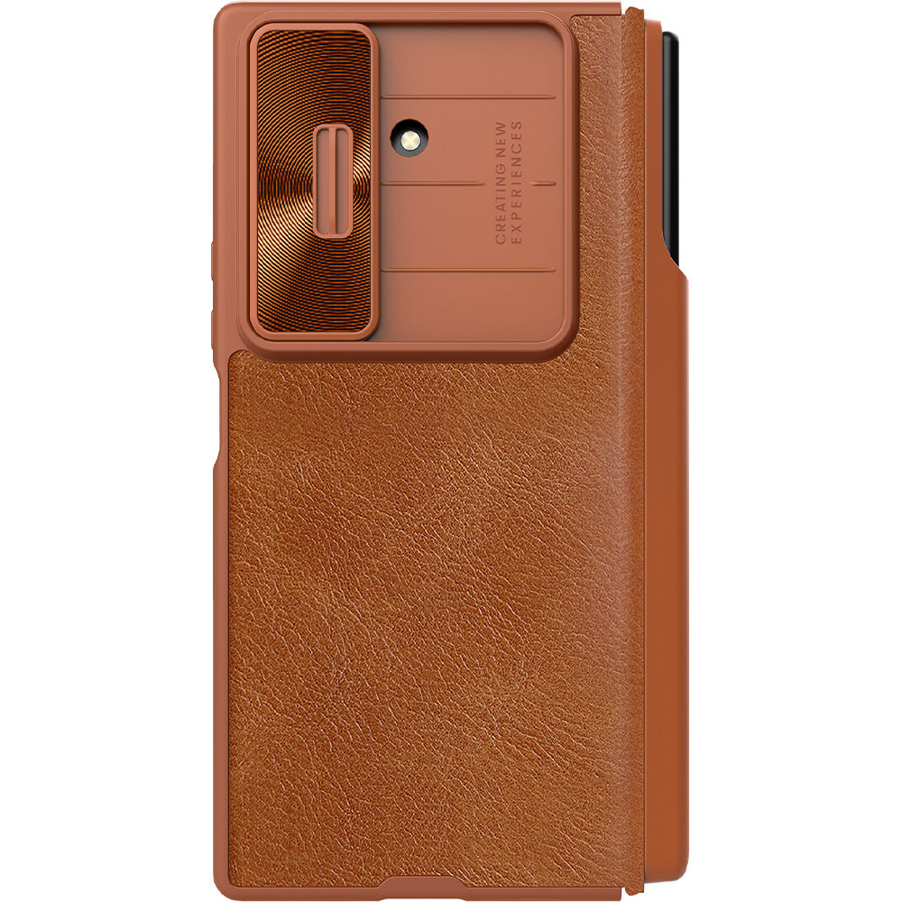 Hadyhülle mit Klappe und Stift für Galaxy Z Fold7, Nillkin Qin Leather Pro Styl Pen Case, Braun