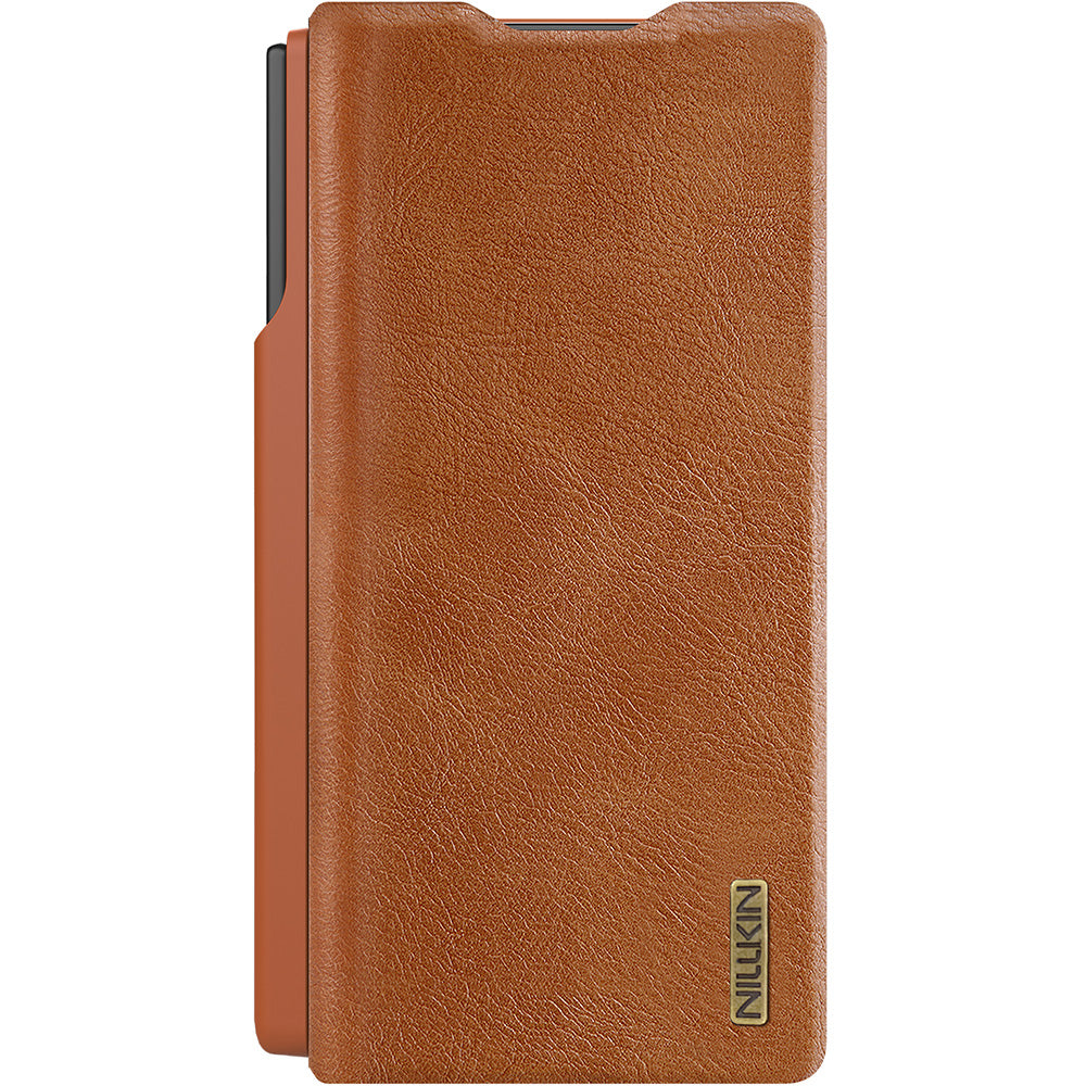 Hadyhülle mit Klappe und Stift für Galaxy Z Fold7, Nillkin Qin Leather Pro Styl Pen Case, Braun