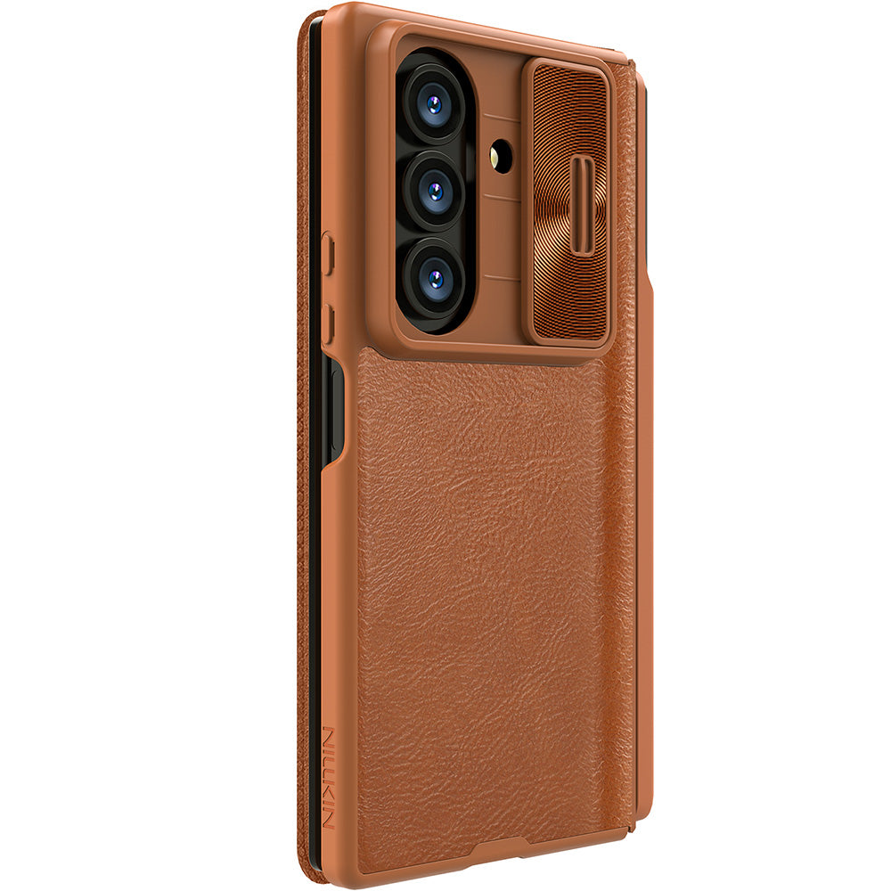 Hadyhülle mit Klappe und Stift für Galaxy Z Fold7, Nillkin Qin Leather Pro Styl Pen Case, Braun