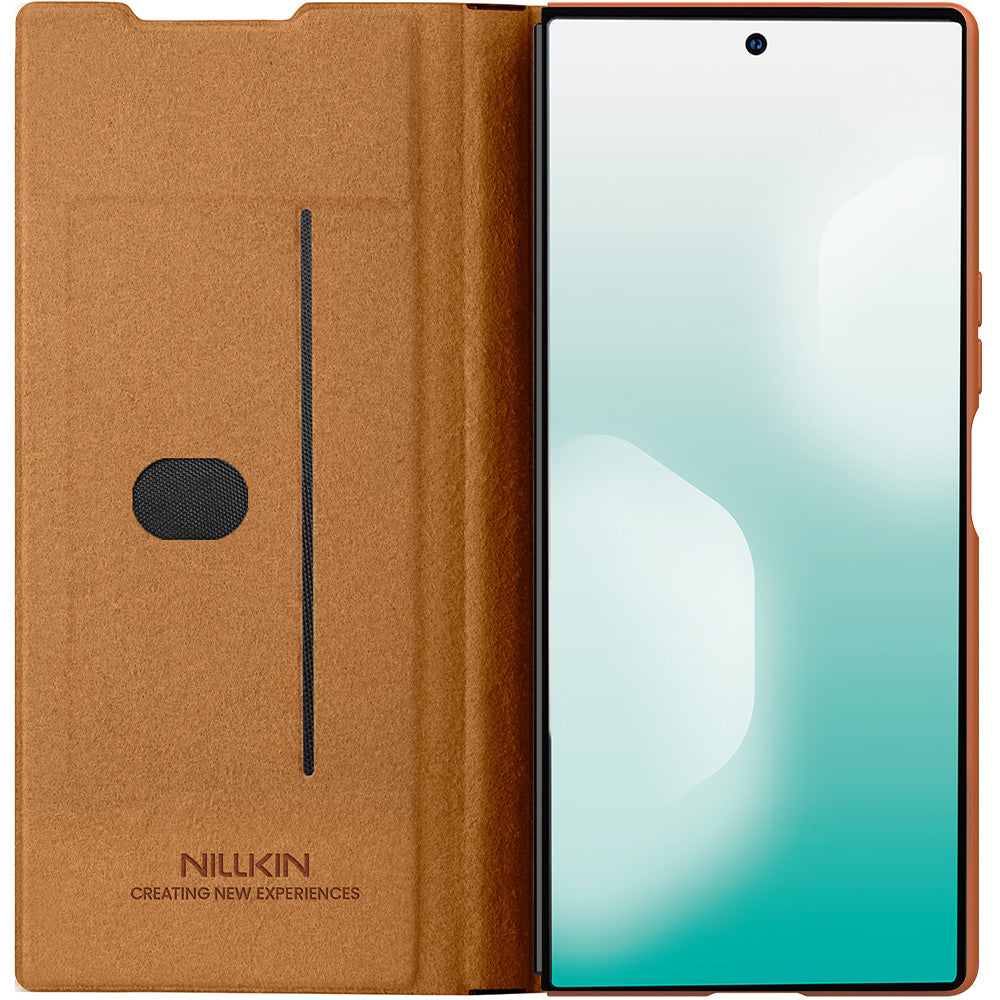 Hadyhülle mit Klappe und Stift für Galaxy Z Fold7, Nillkin Qin Leather Pro Styl Pen Case, Braun