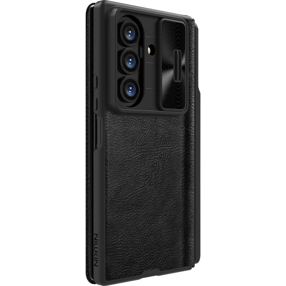 Hadyhülle mit Klappe und Kameraschutz Nillkin Qin Leather Pro Styl Pen Case für Galaxy Z Fold7, Schwarz