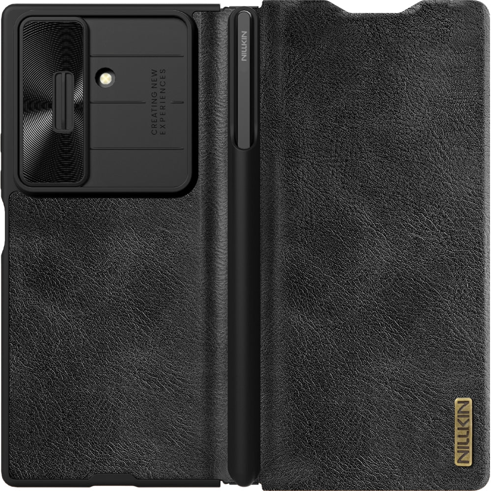 Hadyhülle mit Klappe und Kameraschutz Nillkin Qin Leather Pro Styl Pen Case für Galaxy Z Fold7, Schwarz