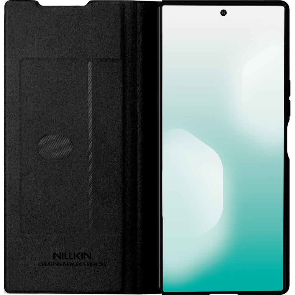 Hadyhülle mit Klappe und Kameraschutz Nillkin Qin Leather Pro Styl Pen Case für Galaxy Z Fold7, Schwarz
