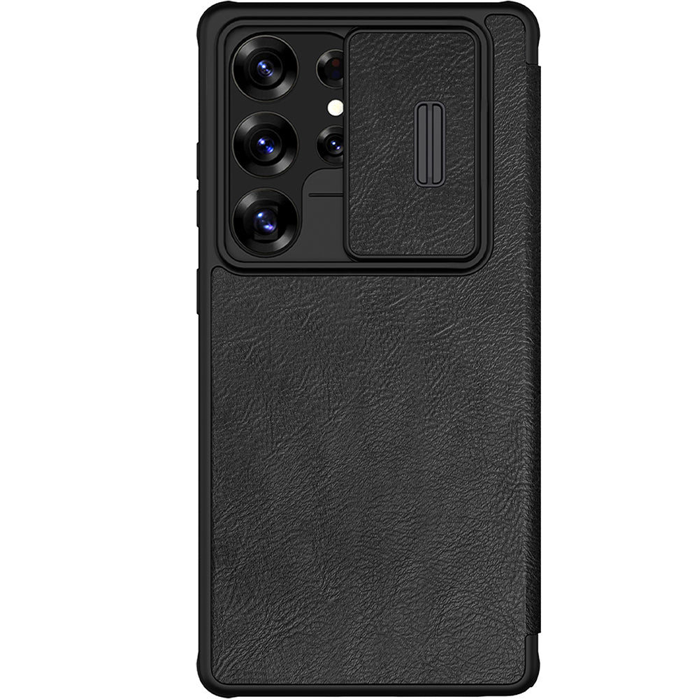 Handyhülle mit Klappe und Kameraschutz für Galaxy S25 Ultra, Nillkin Qin Pro, Schwarz