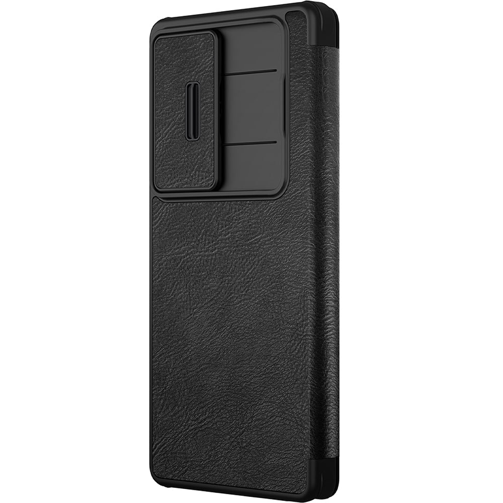 Handyhülle mit Klappe und Kameraschutz für Galaxy S25 Ultra, Nillkin Qin Pro, Schwarz