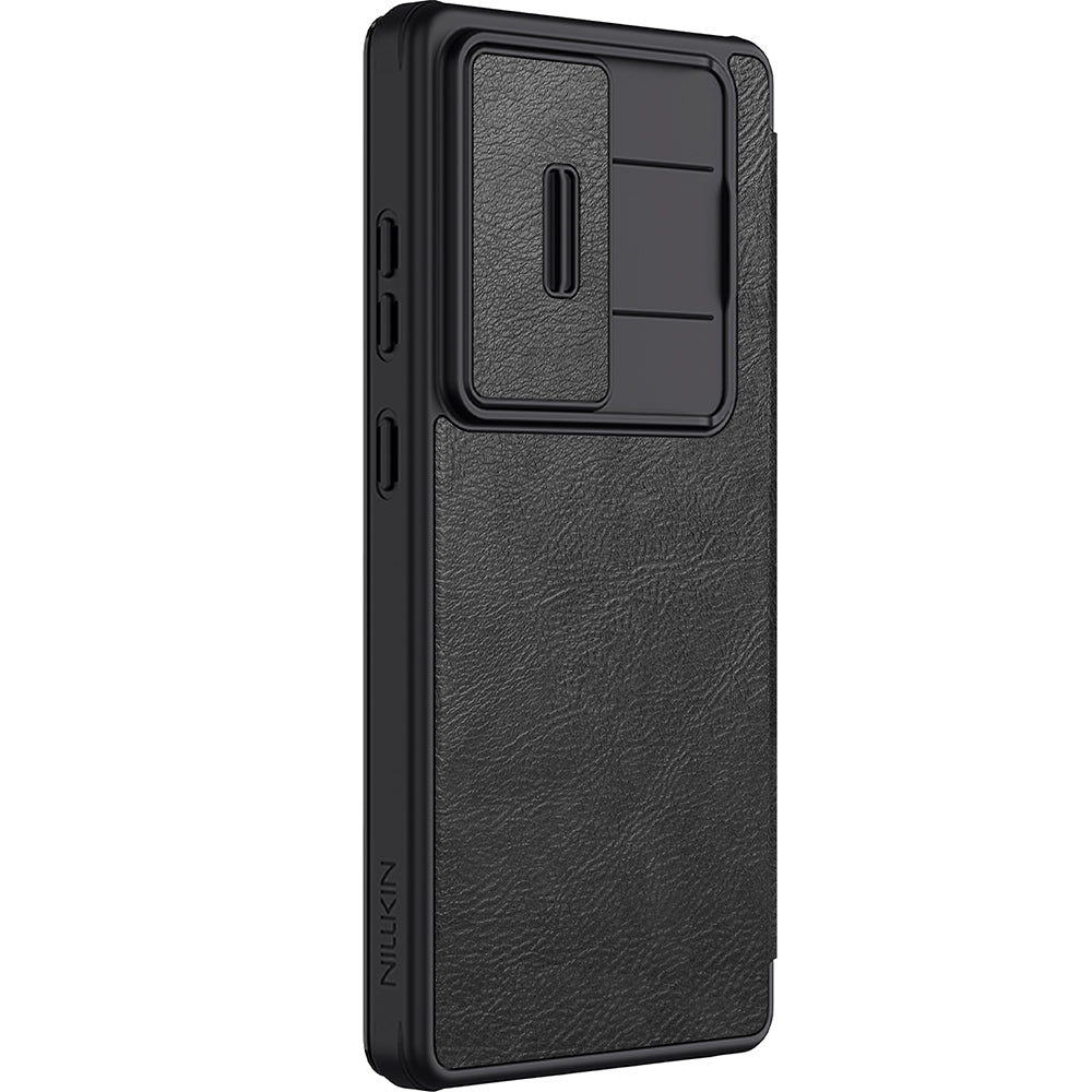 Handyhülle mit Klappe und Kameraschutz für Galaxy S25 Ultra, Nillkin Qin Pro, Schwarz