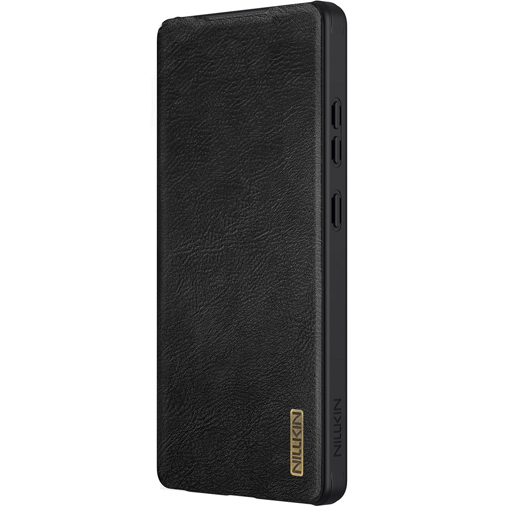 Handyhülle mit Klappe und Kameraschutz für Galaxy S25 Ultra, Nillkin Qin Pro, Schwarz