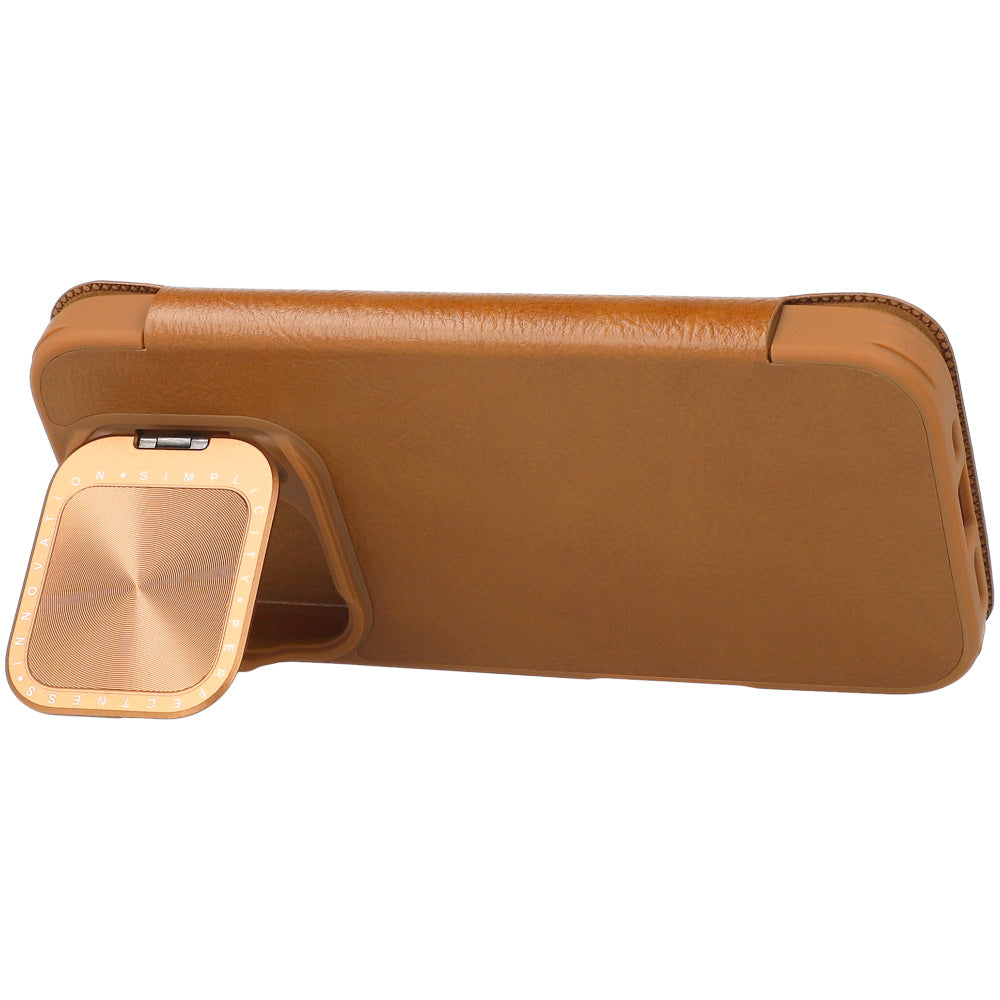 Handyhülle mit Klappe und Kameraschutz für iPhone 16 Pro, Nillkin Qin Prop, Braun