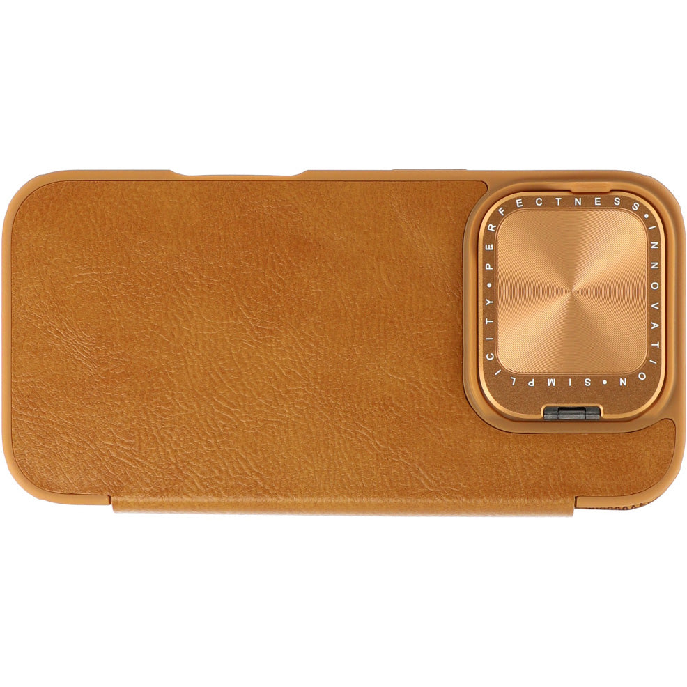 Handyhülle mit Klappe und Kameraschutz für iPhone 16 Pro, Nillkin Qin Prop, Braun