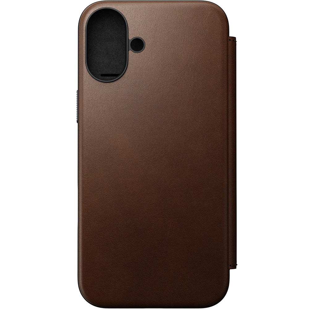 Handyhülle mit Klappe für iPhone 16 Plus, Nomad Modern Leather Folio mit MagSafe, Dunkelbraun