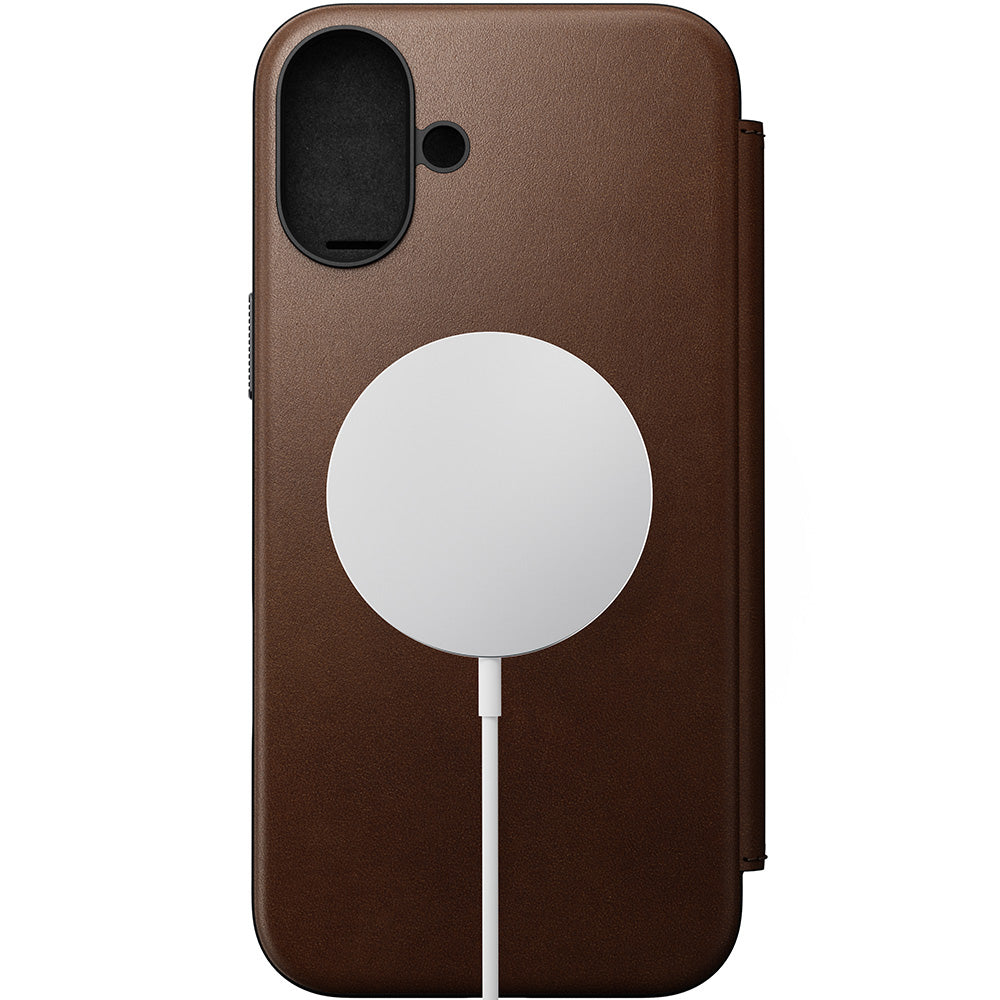 Handyhülle mit Klappe für iPhone 16 Plus, Nomad Modern Leather Folio mit MagSafe, Dunkelbraun