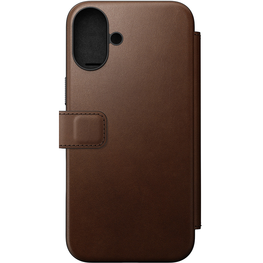 Handyhülle mit Klappe für iPhone 16 Plus, Nomad Modern Leather Folio mit MagSafe, Dunkelbraun