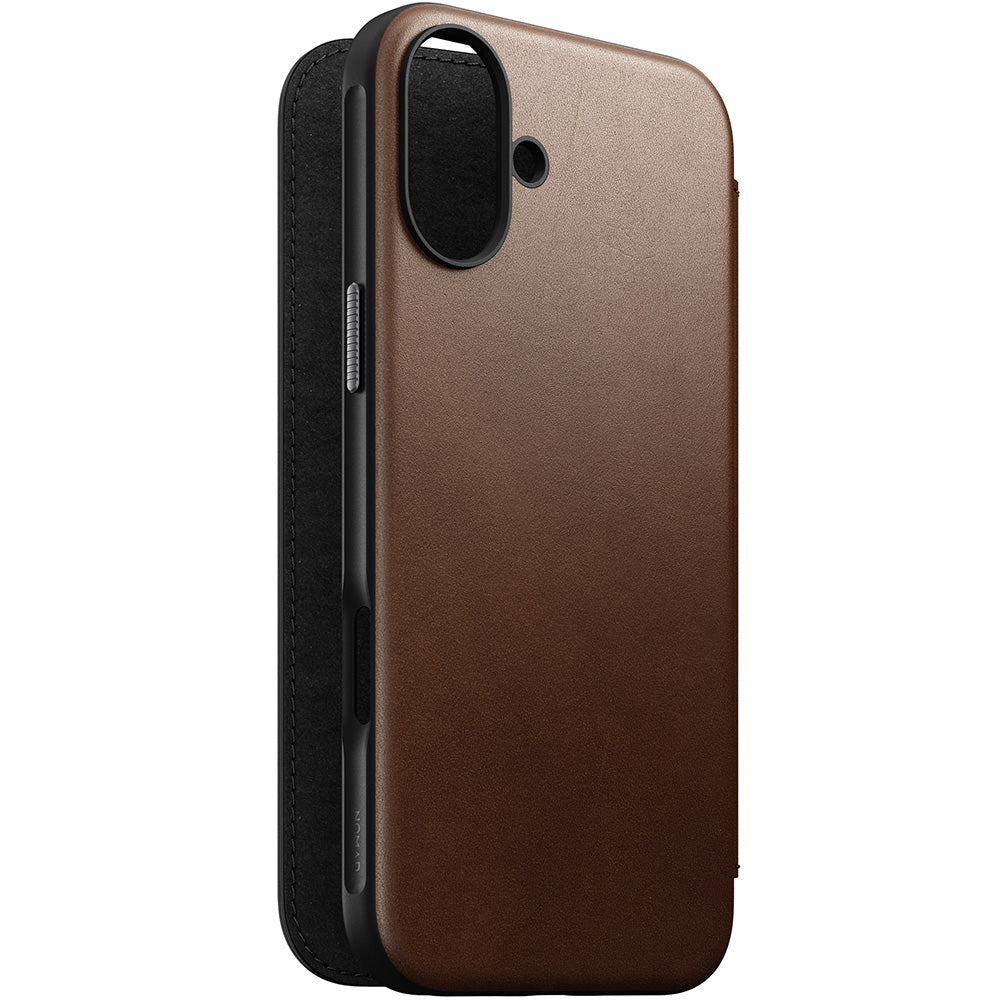 Handyhülle mit Klappe für iPhone 16 Plus, Nomad Modern Leather Folio mit MagSafe, Dunkelbraun