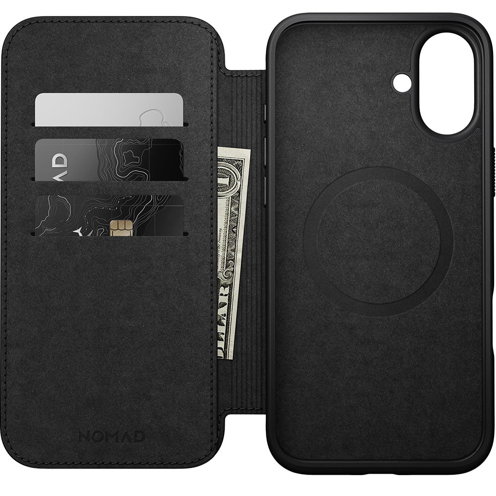 Handyhülle mit Klappe für iPhone 16 Plus, Nomad Modern Leather Folio mit MagSafe, Dunkelbraun