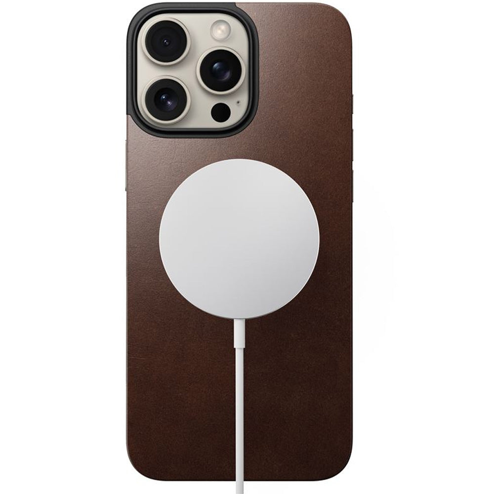Leder Handyhülle für iPhone 16 Pro Max, Nomad Magnetic Leather Back, Dunkelbraun