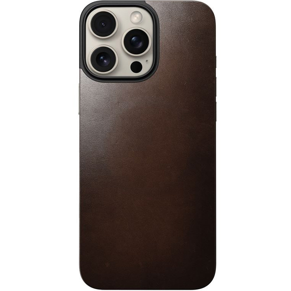 Leder Handyhülle für iPhone 16 Pro Max, Nomad Magnetic Leather Back, Dunkelbraun