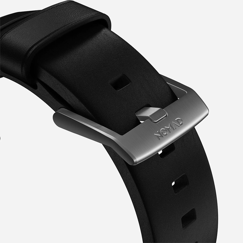 Lederarmband für Apple Watch 49/46/45/44 mm, Nomad Modern Band, Schwarz-Silbern