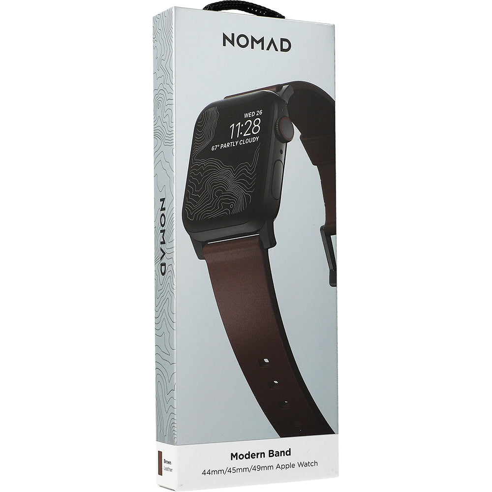 Lederarmband für Apple Watch 49/46/45/44 mm, Nomad Modern Band, Braun-Schwarz