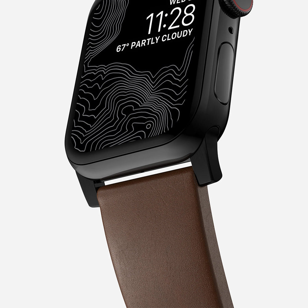 Lederarmband für Apple Watch 49/46/45/44 mm, Nomad Modern Band, Braun-Schwarz