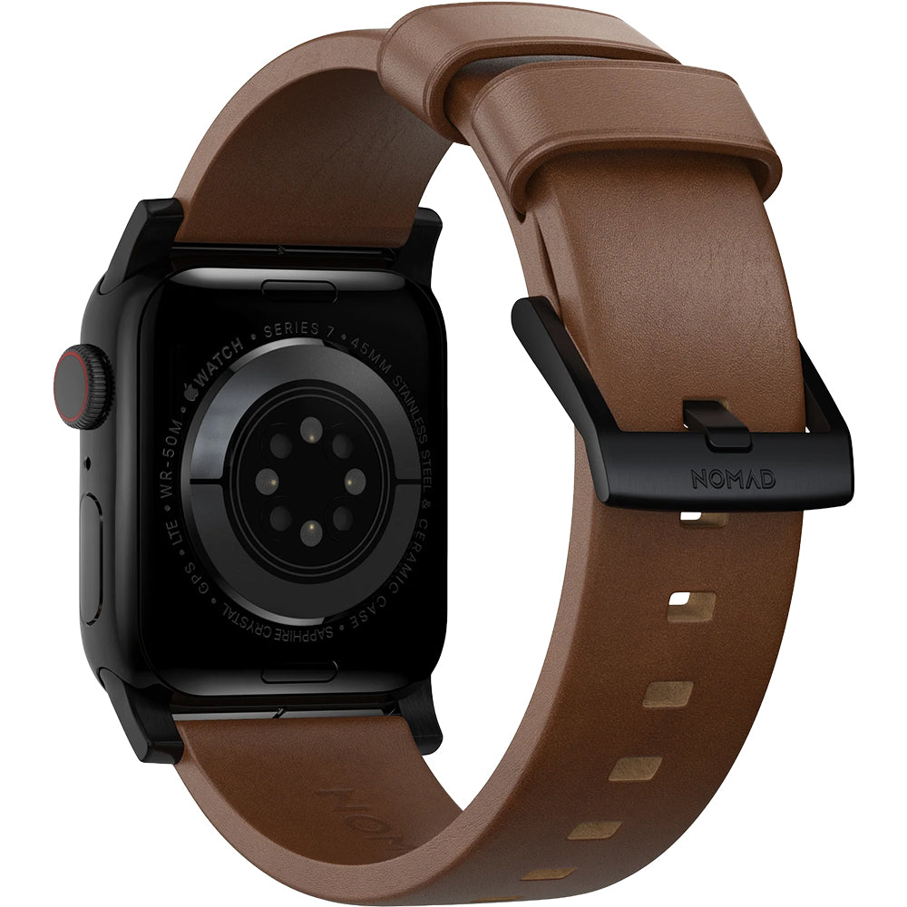 Lederarmband für Apple Watch 49/46/45/44 mm, Nomad Modern Band, Braun-Schwarz