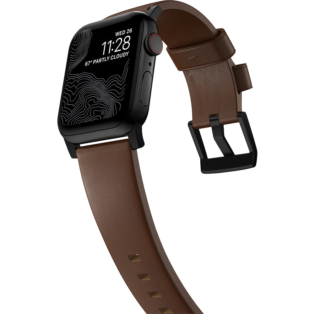 Lederarmband für Apple Watch 49/46/45/44 mm, Nomad Modern Band, Braun-Schwarz