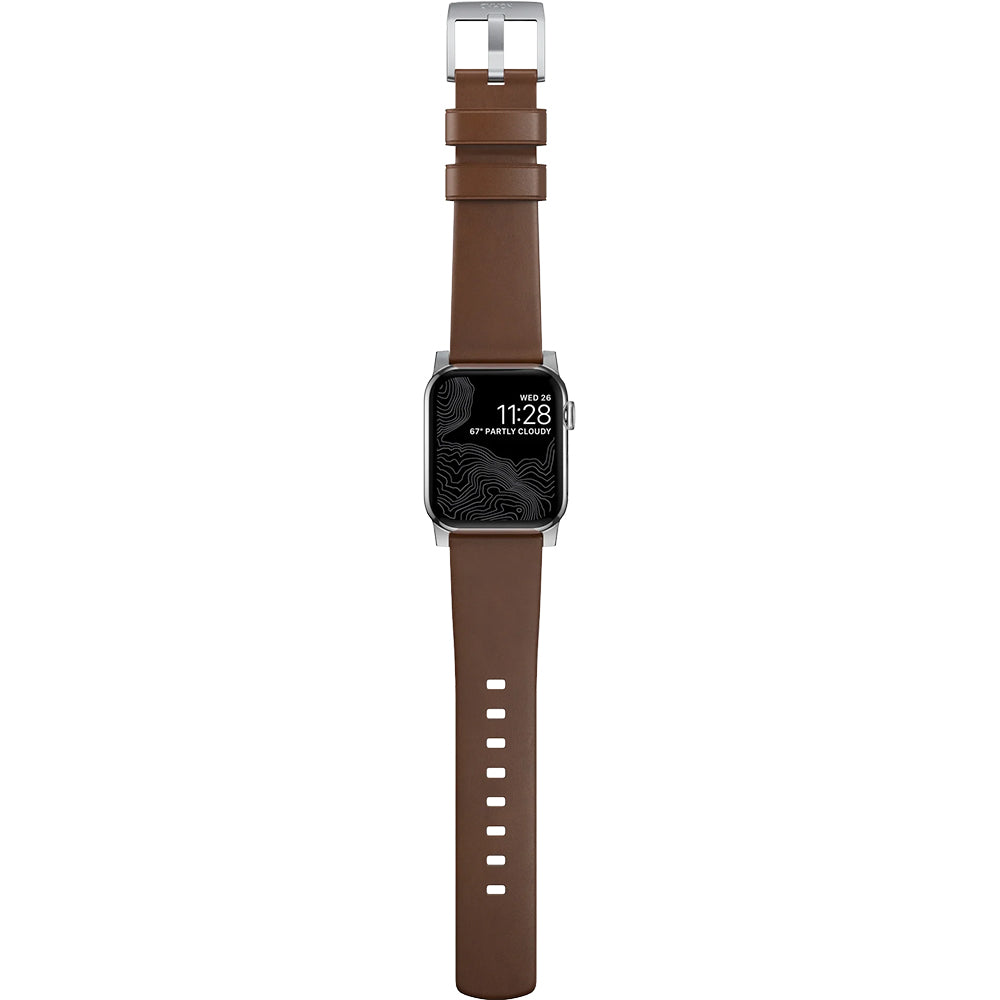 Lederarmband für Apple Watch 49/46/45/44 mm, Nomad Modern Band, Braun-Silbern
