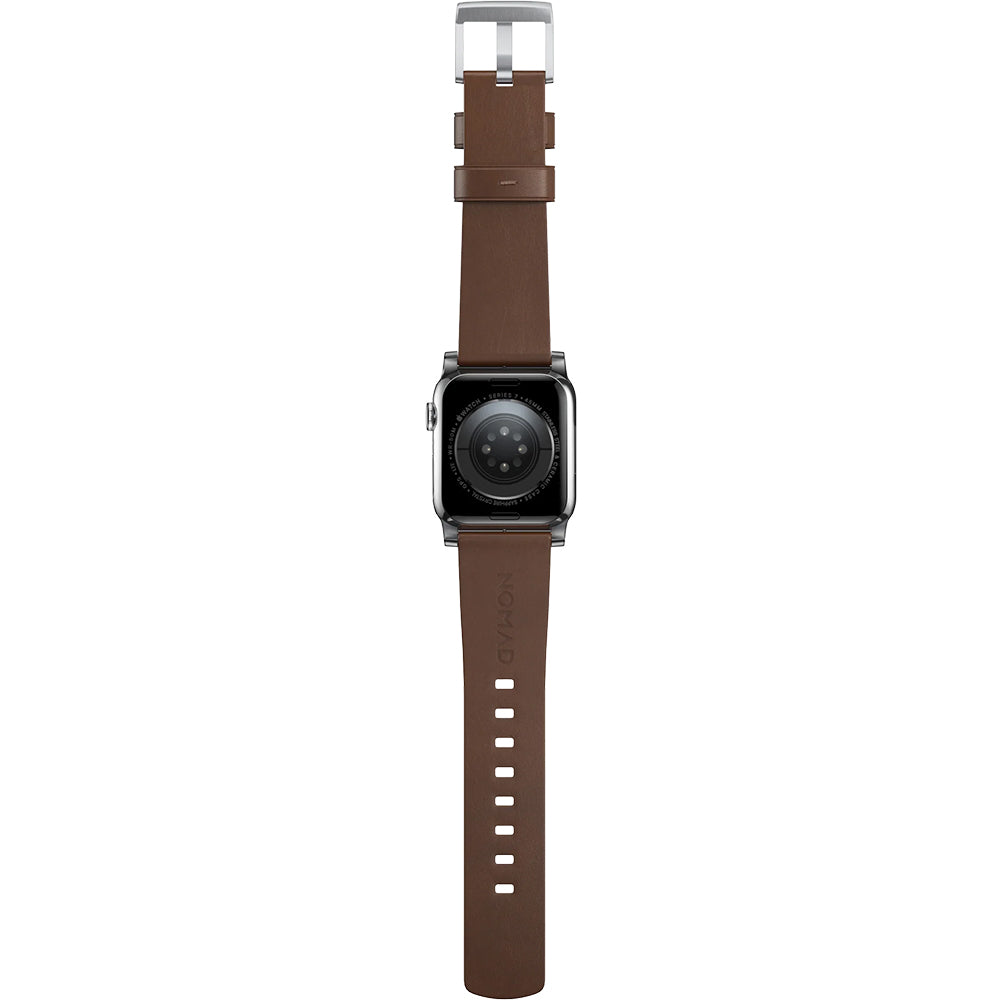 Lederarmband für Apple Watch 49/46/45/44 mm, Nomad Modern Band, Braun-Silbern