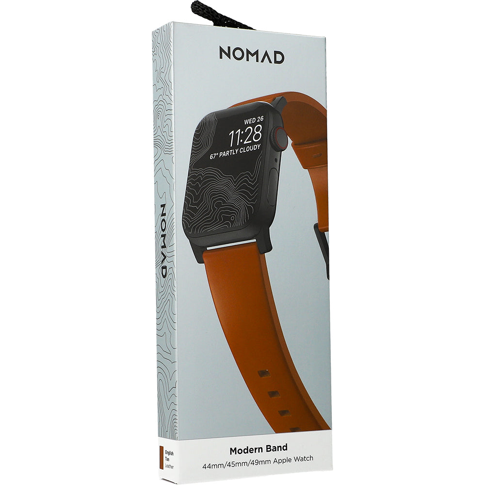 Lederarmband für Apple Watch 49/46/45/44 mm, Nomad Modern Band, Hellbraun-Schwarz
