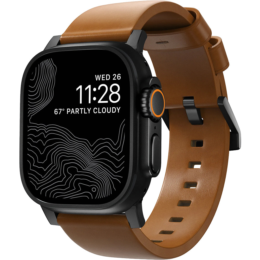 Lederarmband für Apple Watch 49/46/45/44 mm, Nomad Modern Band, Hellbraun-Schwarz