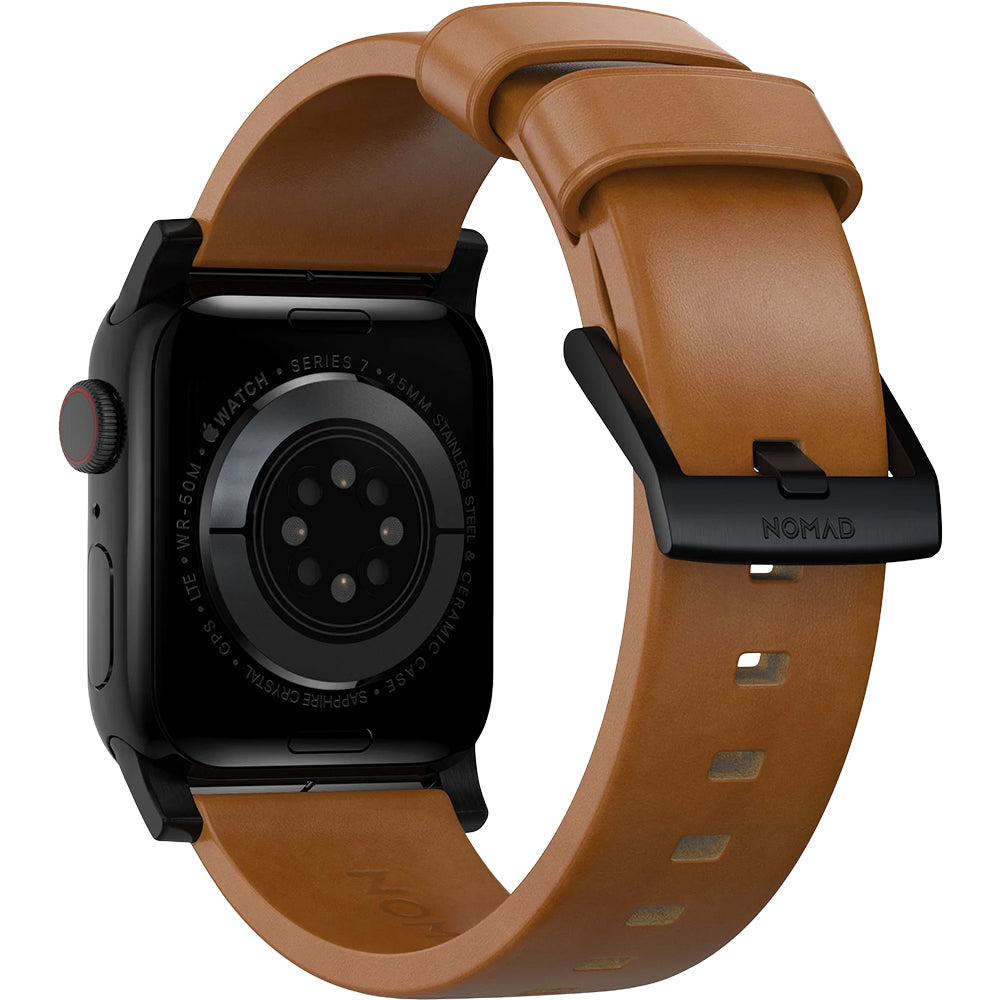 Lederarmband für Apple Watch 49/46/45/44 mm, Nomad Modern Band, Hellbraun-Schwarz