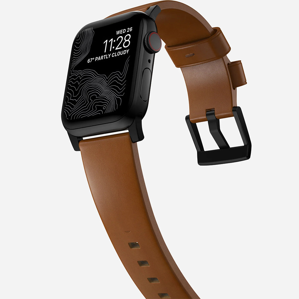 Lederarmband für Apple Watch 49/46/45/44 mm, Nomad Modern Band, Hellbraun-Schwarz