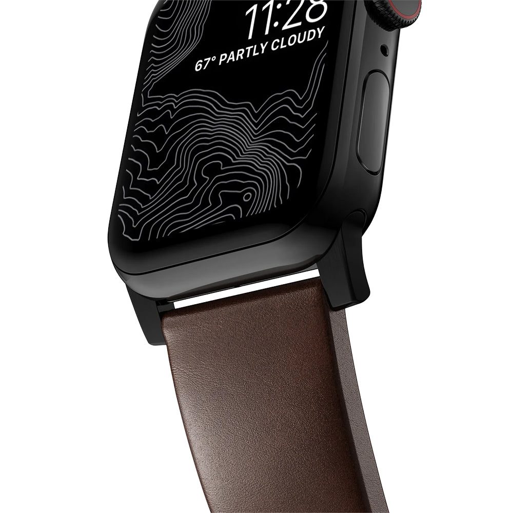 Lederarmband für Apple Watch 49/46/45/44 mm, Nomad Modern Band Horween, Braun-Schwarz