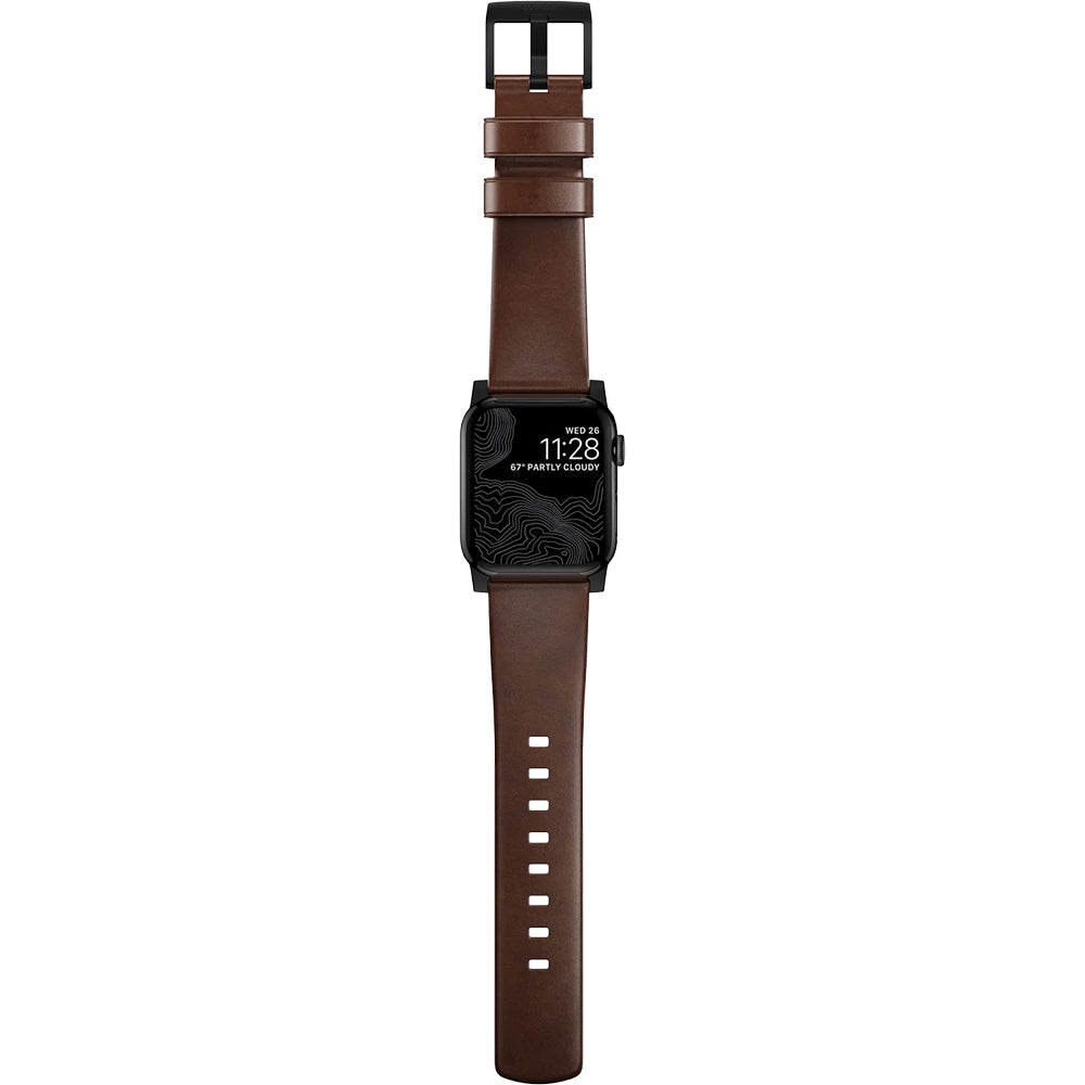 Lederarmband für Apple Watch 49/46/45/44 mm, Nomad Modern Band Horween, Braun-Schwarz