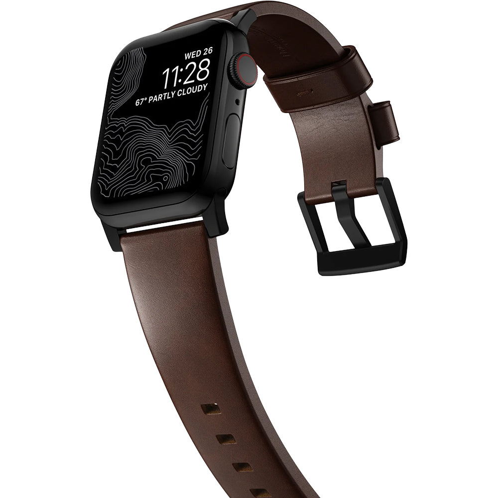 Lederarmband für Apple Watch 49/46/45/44 mm, Nomad Modern Band Horween, Braun-Schwarz