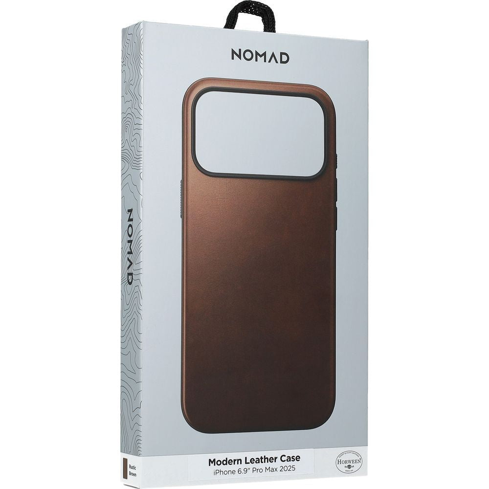 Handyhülle aus Naturleder für iPhone 17 Pro Max, Nomad Modern Leather Case Horween Series mit MagSafe, Rustikal Braun