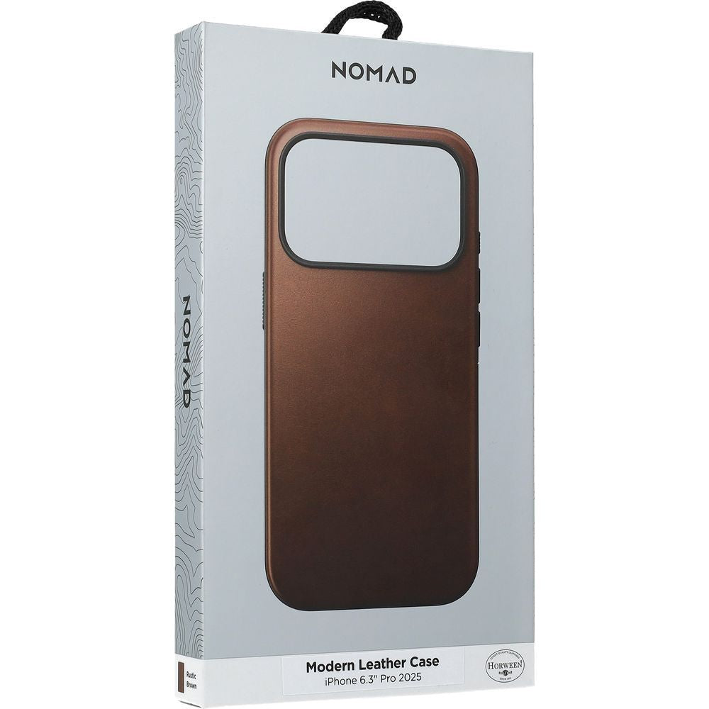 Handyhülle aus Naturleder für iPhone 17 Pro, Nomad Modern Leather Case Horween Series mit MagSafe, Rustikal Braun