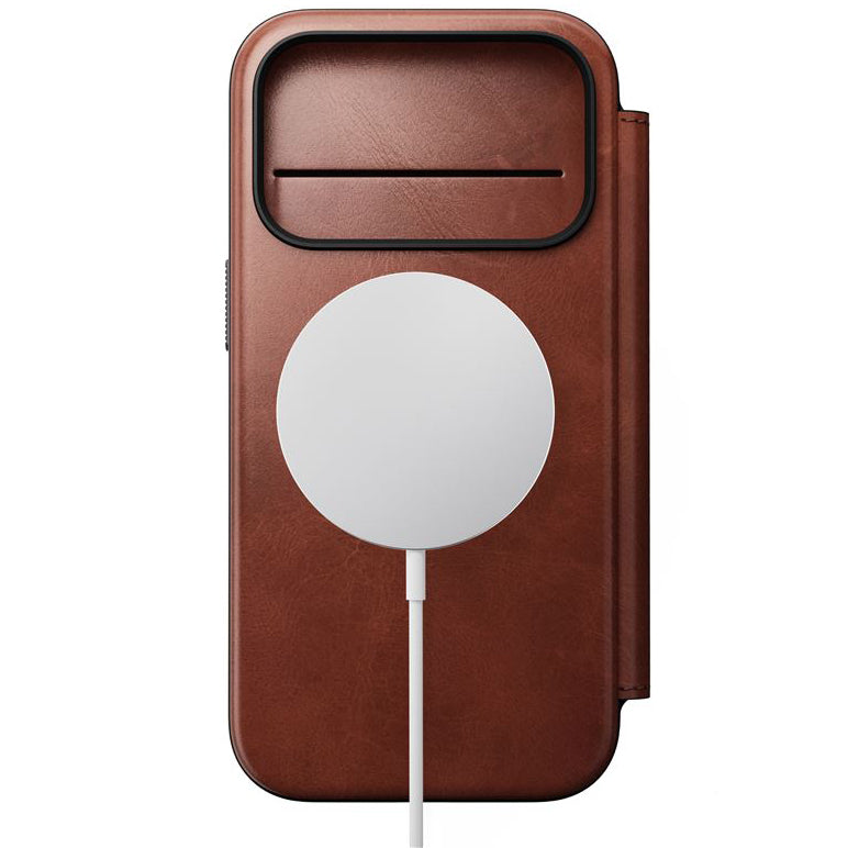 Handyhülle mit Klappe für iPhone 17 Pro, Nomad Modern Leather Folio Horween Series mit MagSafe, Braun