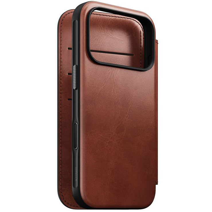 Handyhülle mit Klappe für iPhone 17 Pro, Nomad Modern Leather Folio Horween Series mit MagSafe, Braun