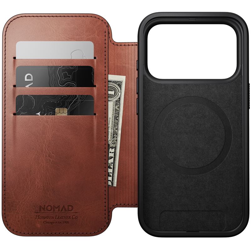 Handyhülle mit Klappe für iPhone 17 Pro, Nomad Modern Leather Folio Horween Series mit MagSafe, Braun
