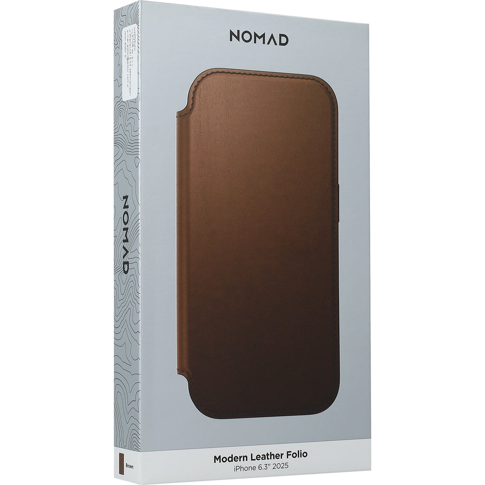 Handyhülle mit Klappe für iPhone 17, Nomad Modern Leather Folio mit MagSafe, Braun