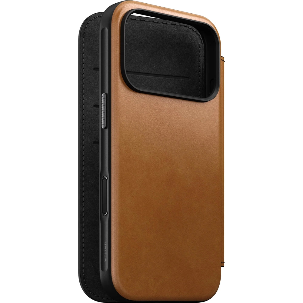 Handyhülle mit Klappe für iPhone 17 Pro, Nomad Modern Leather Folio mit MagSafe, Hellbraun