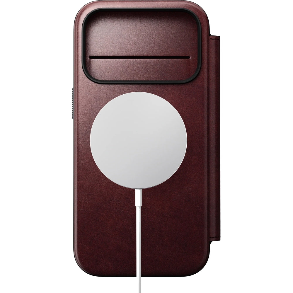 Handyhülle mit Klappe für iPhone 17 Pro, Nomad Modern Leather Folio Horween Series mit MagSafe, Kastanienbraun