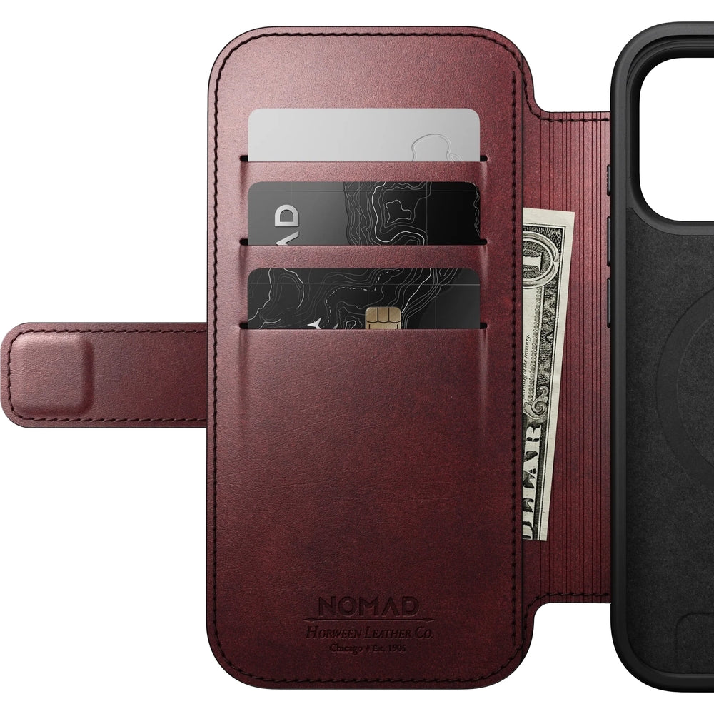 Handyhülle mit Klappe für iPhone 17 Pro, Nomad Modern Leather Folio Horween Series mit MagSafe, Kastanienbraun