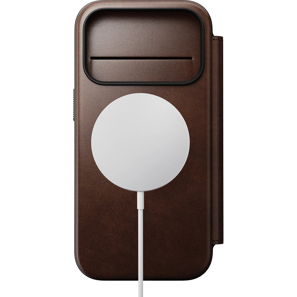 Handyhülle mit Klappe für iPhone 17 Pro, Nomad Modern Leather Folio Horween Series mit MagSafe, Rustikal Braun