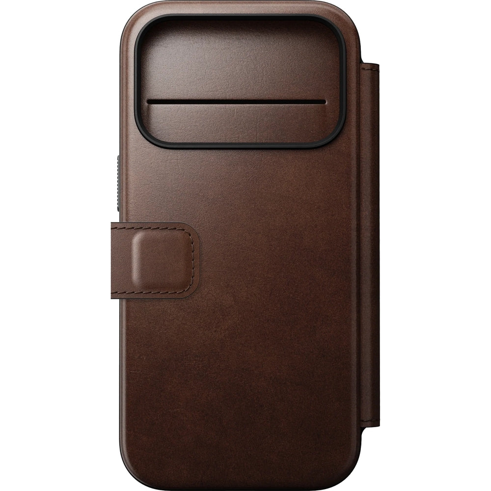 Handyhülle mit Klappe für iPhone 17 Pro, Nomad Modern Leather Folio Horween Series mit MagSafe, Rustikal Braun