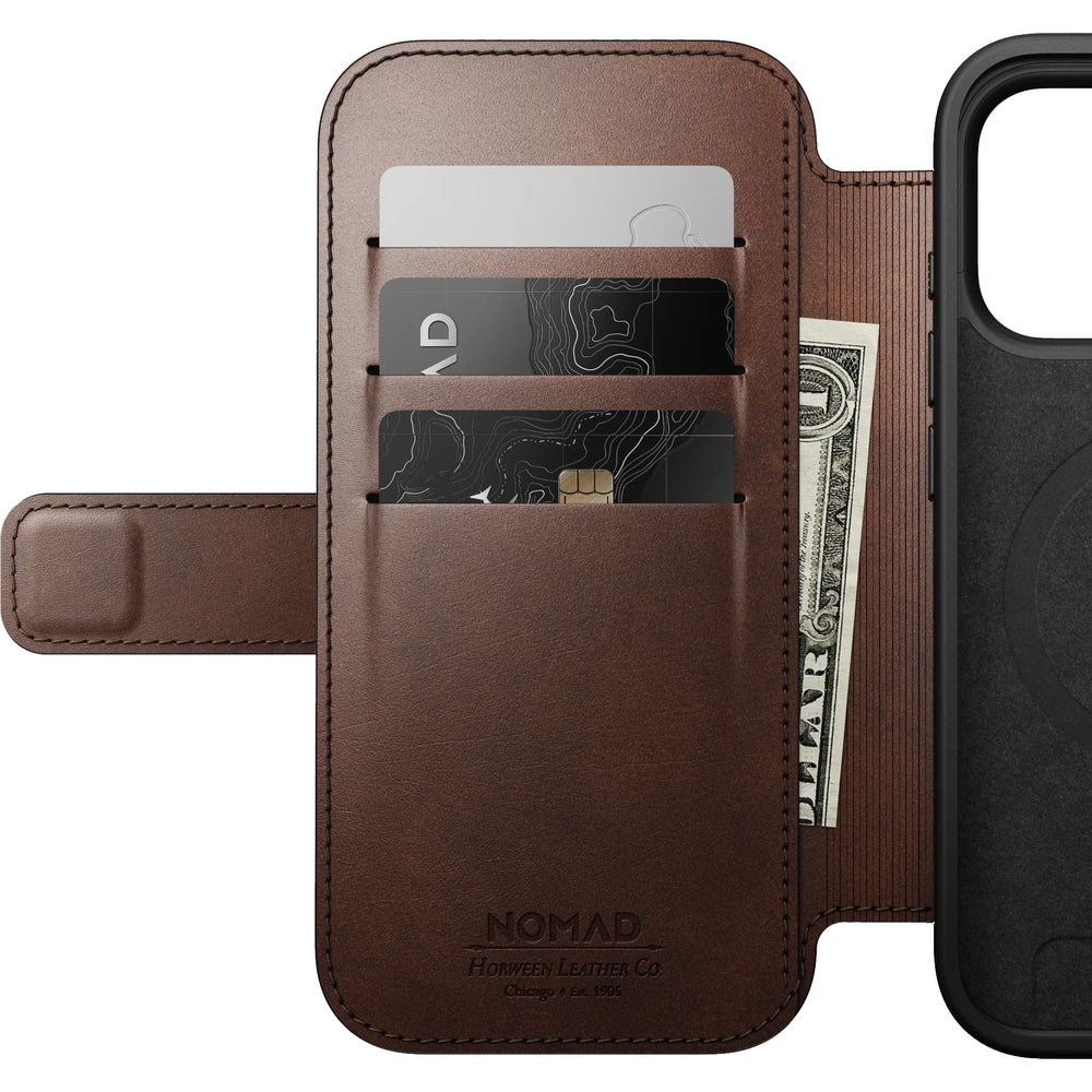 Handyhülle mit Klappe für iPhone 17 Pro, Nomad Modern Leather Folio Horween Series mit MagSafe, Rustikal Braun